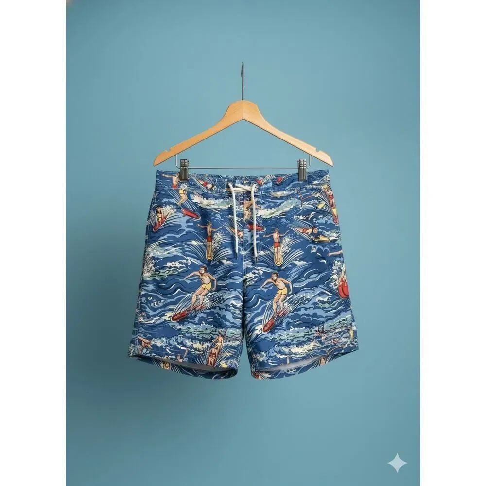Polo Ralph Lauren Swim Trunks Hawaiian Surf Rowing Theme Surfing Board Shorts L
